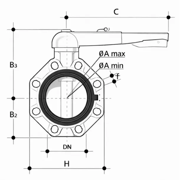 PVDF BUTTERFLY VALVE Technical Drawing