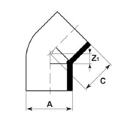 PVDF Elbow 45 Diagram