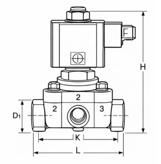 PVDF 3_2 WAY Solenoid Valve Technical Diagram