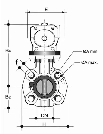 ) PVDF Butterfly Pneumatic Actuated Valve Technical Drawings