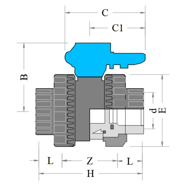 UPVC Ball Valve Technical Drawing image