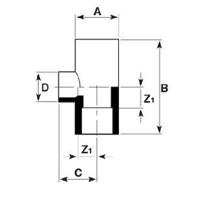 PVDF Reducer Tee Diagram