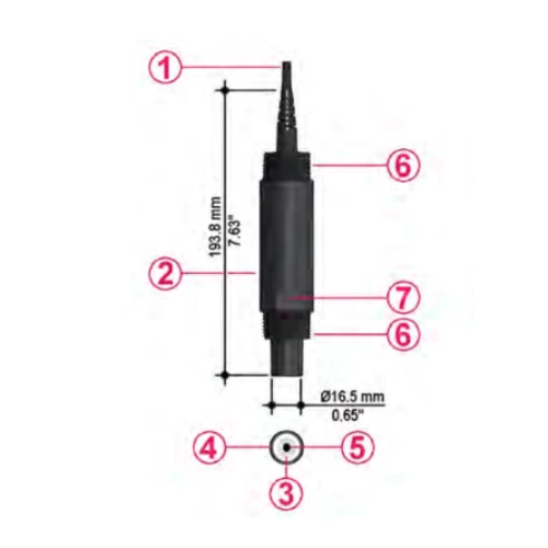 Ryton Body Flat Surface Electrode - FLS pH 800 Drawing